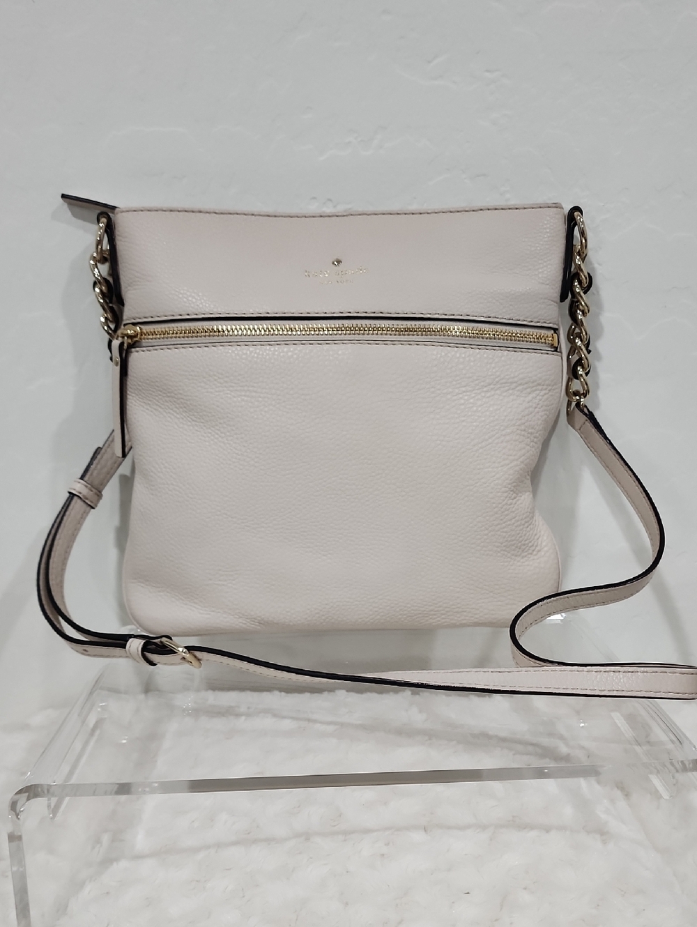 kate spade Cream Leather Crossbody with Gold Chain Trim